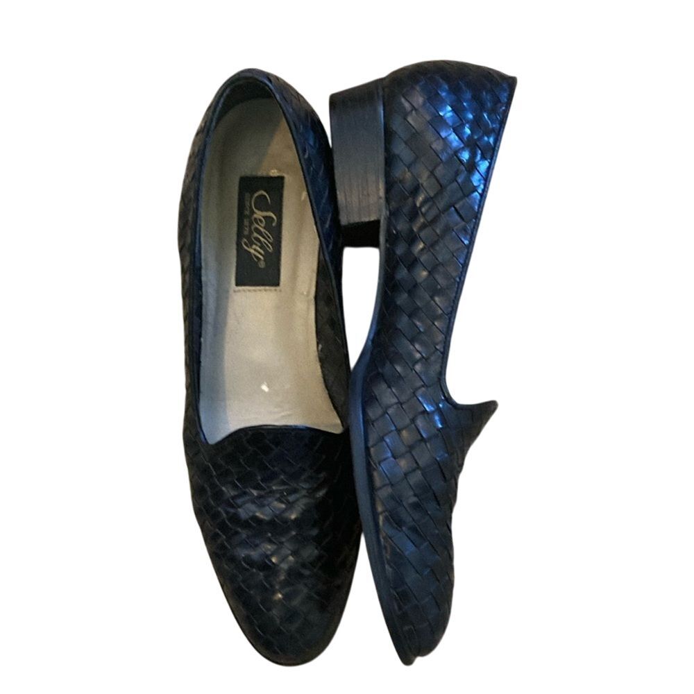 Selby Womens Black Leather Woven Slip On Shoe Size 7.5 Casual Classic